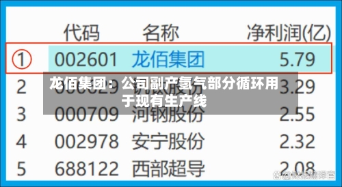 龙佰集团：公司副产氢气部分循环用于现有生产线