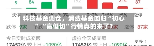 科技基金调仓，消费基金回归“初心” “高低切”行情真的来了？
